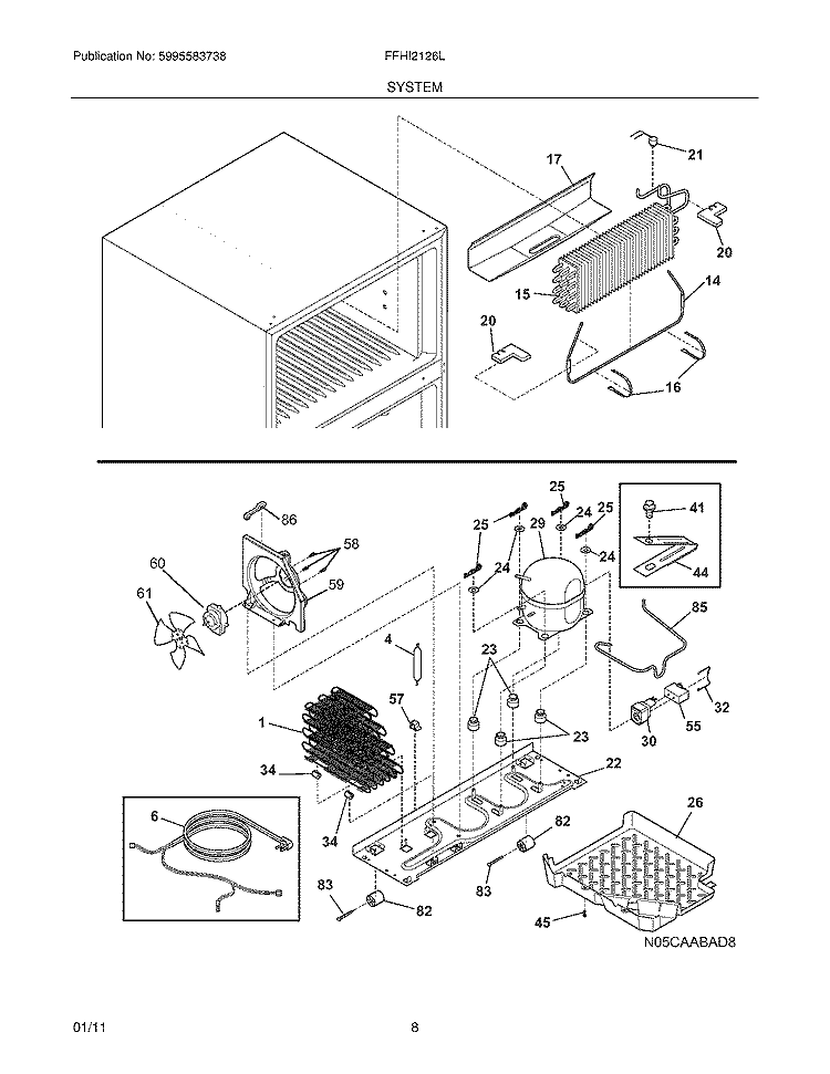 SYSTEM Diagram and Parts List for FFHI2126LS1  Frigidaire Refrigerator