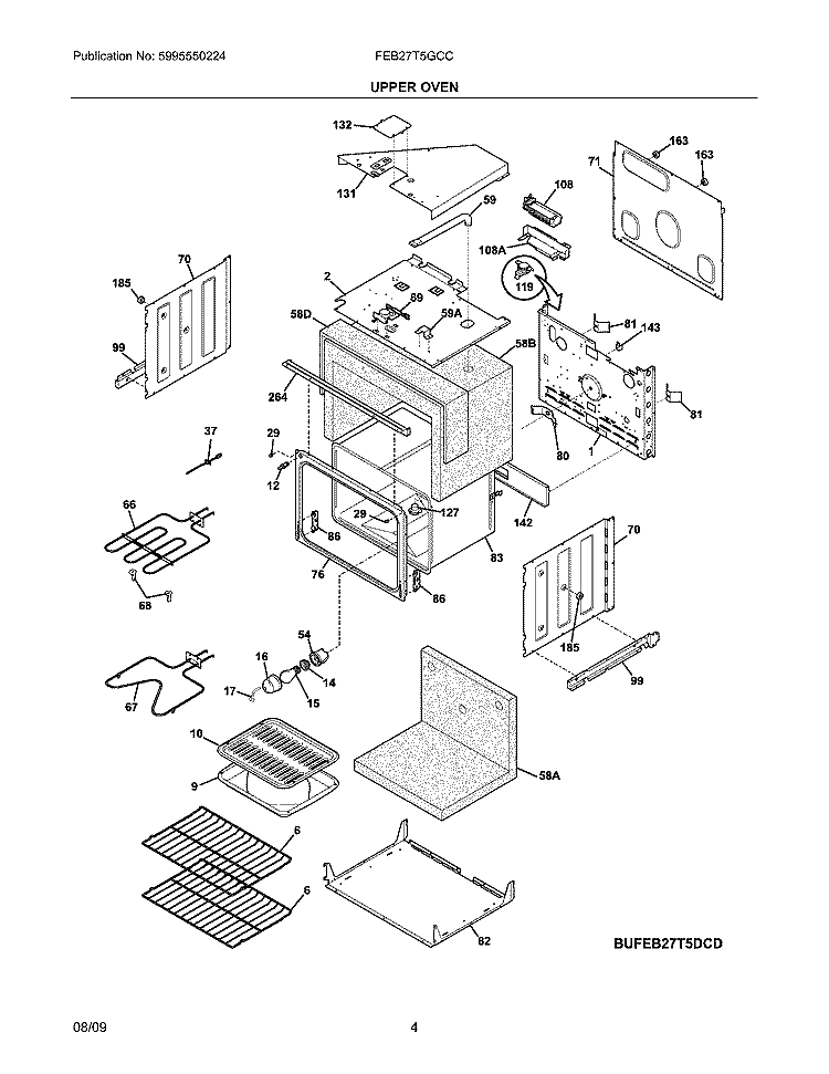 UPPER OVEN Diagram and Parts List for FEB27T5GCC  Frigidaire Wall Oven