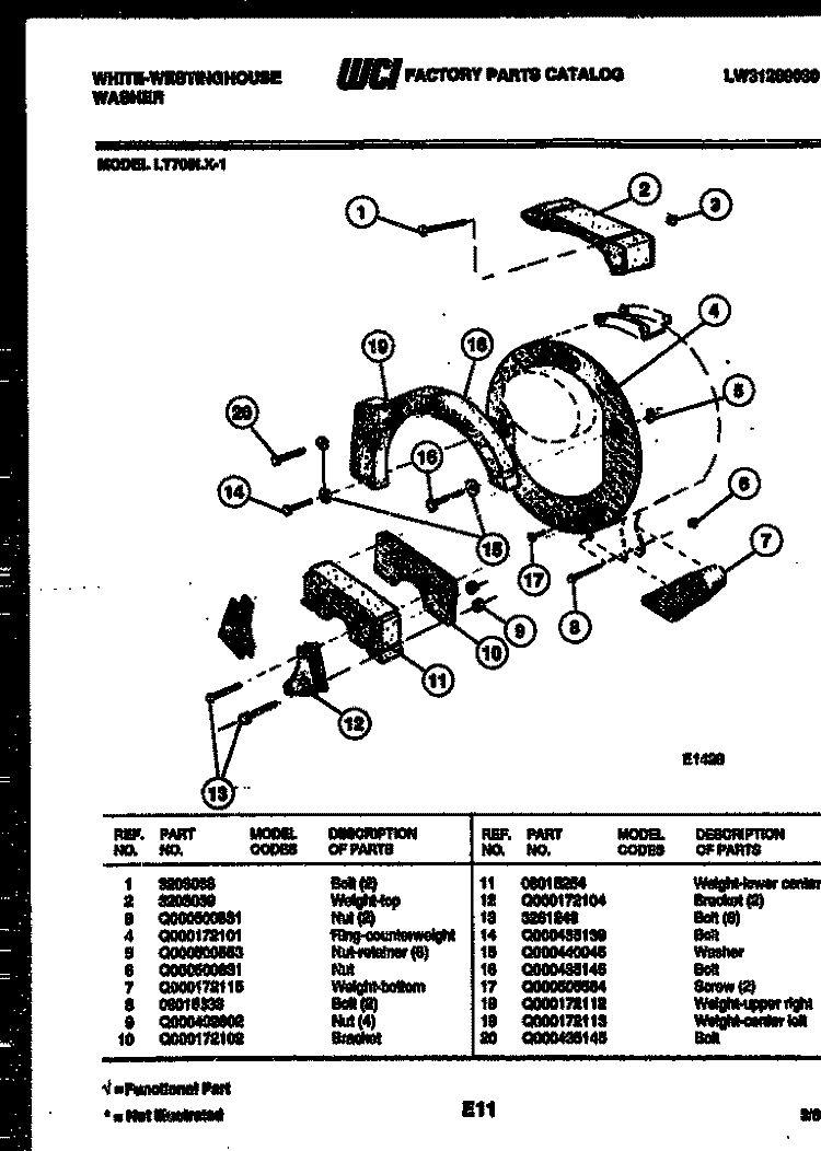 COUNTERWEIGHTS Diagram and Parts List for LT700LXW1  Frigidaire Washer