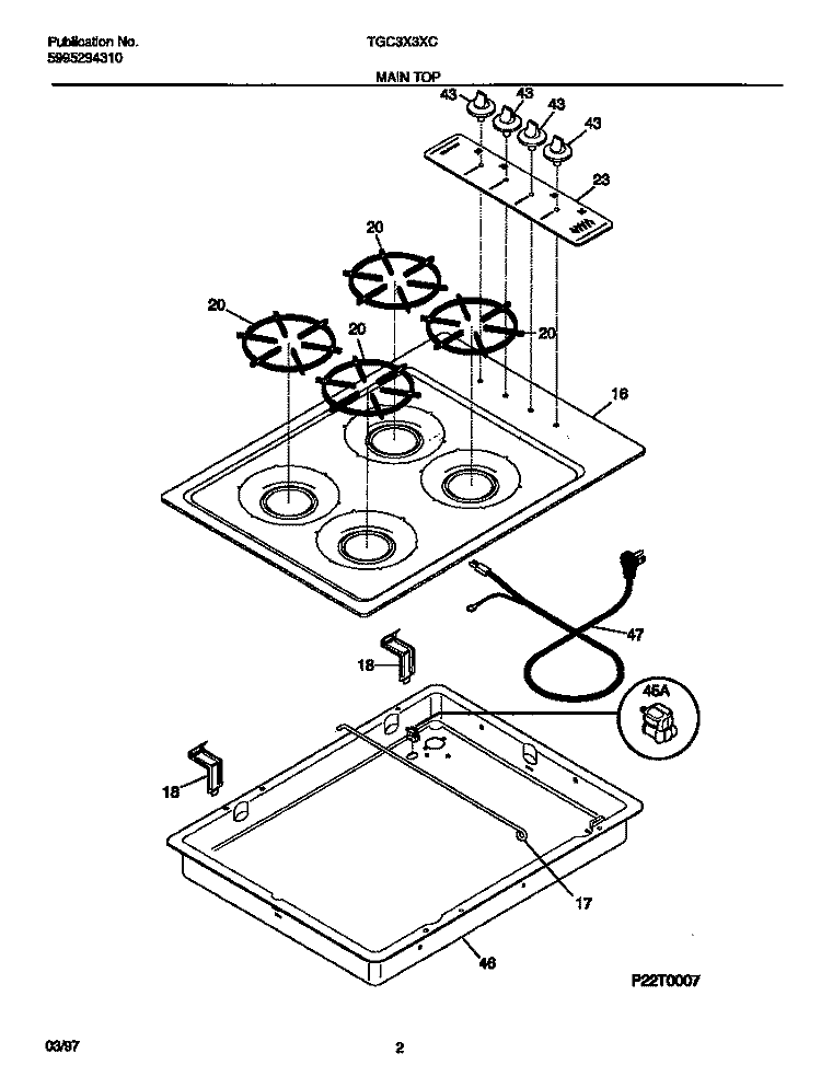 MAIN TOP Diagram and Parts List for TGC3X3XCW3  Tappan Cooktop