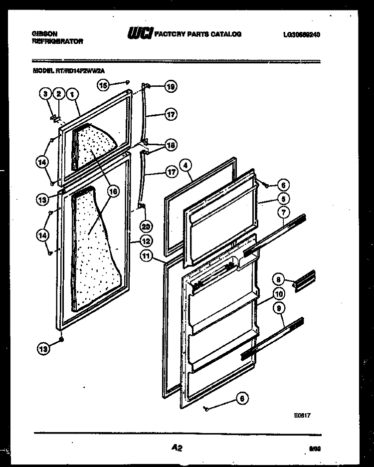 DOOR PARTS Diagram and Parts List for RD14F2WW2A  Gibson Refrigerator