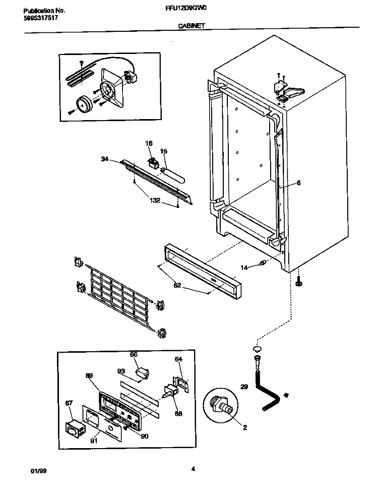CABINET Diagram and Parts List for FFU12D9GW0  Frigidaire Freezer