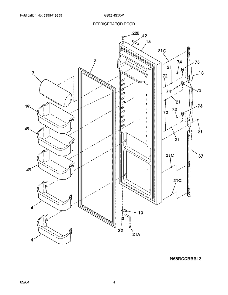 REFRIGERATOR DOOR Diagram and Parts List for GS23HSZDPW1  Frigidaire Refrigerator