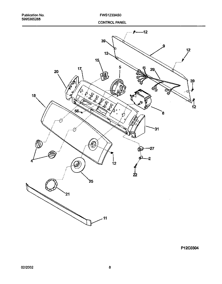 CONTROL PANEL Diagram and Parts List for FWS1233AS0  Frigidaire Washer