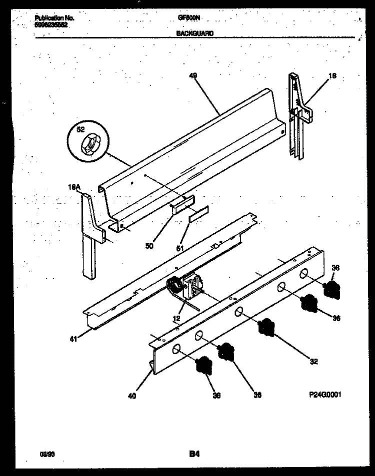 BACKGUARD Diagram and Parts List for GF600ND8  Frigidaire Range