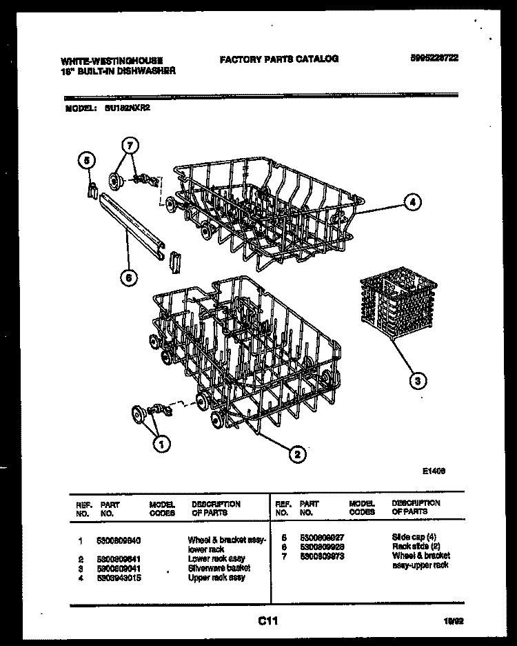 RACKS AND TRAYS Diagram and Parts List for SU182NXR2  Frigidaire Dishwasher