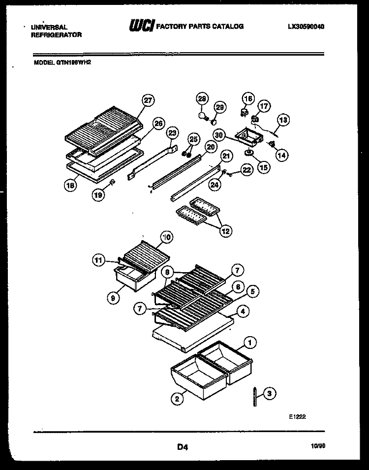 SHELVES AND SUPPORTS Diagram and Parts List for GTN198CH2  Frigidaire Refrigerator