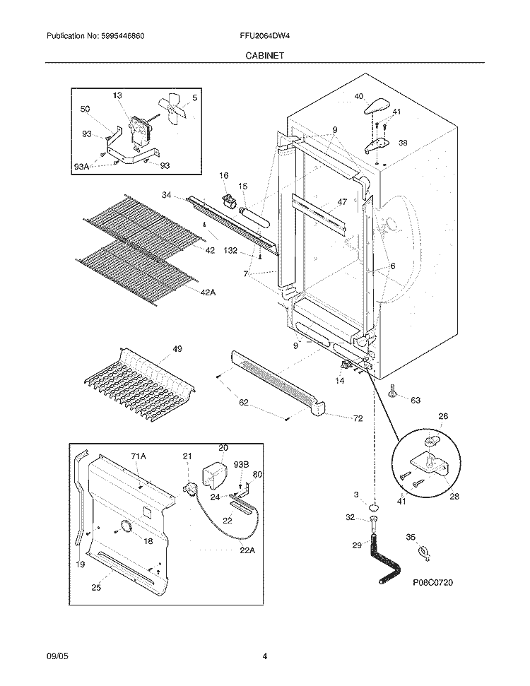 CABINET Diagram and Parts List for FFU2064DW4  Frigidaire Freezer