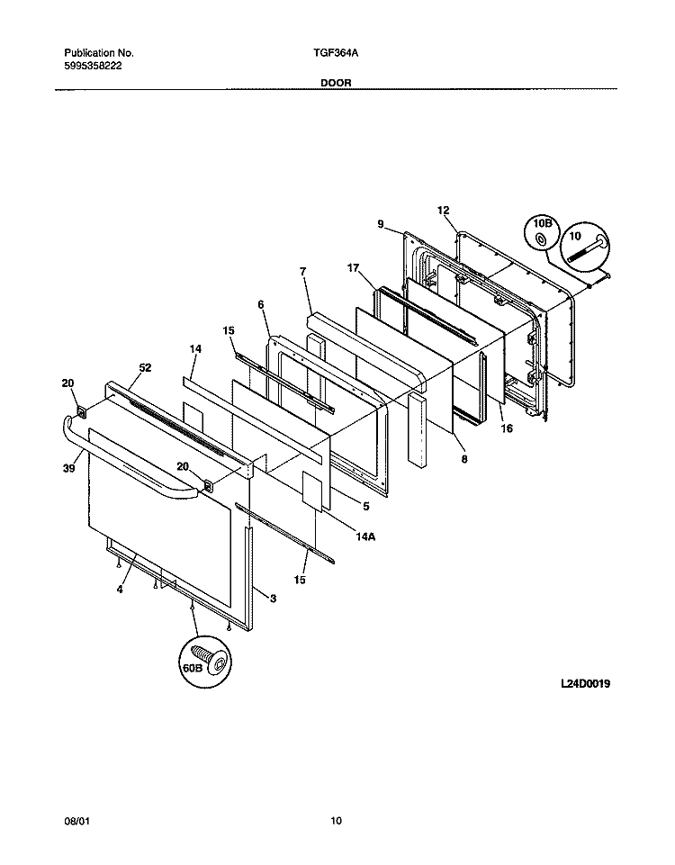 DOOR Diagram and Parts List for TGF364AQB  Tappan Range