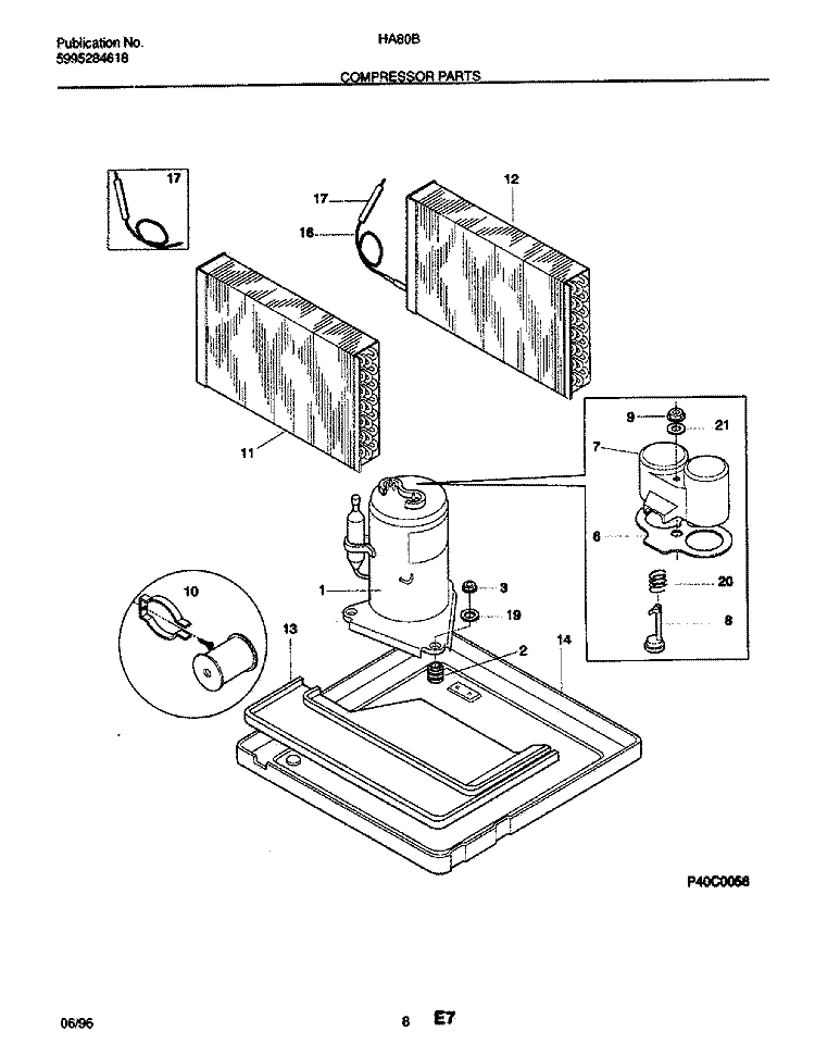 COMPRESSOR PARTS Diagram and Parts List for HA80B  Frigidaire Air Conditioner