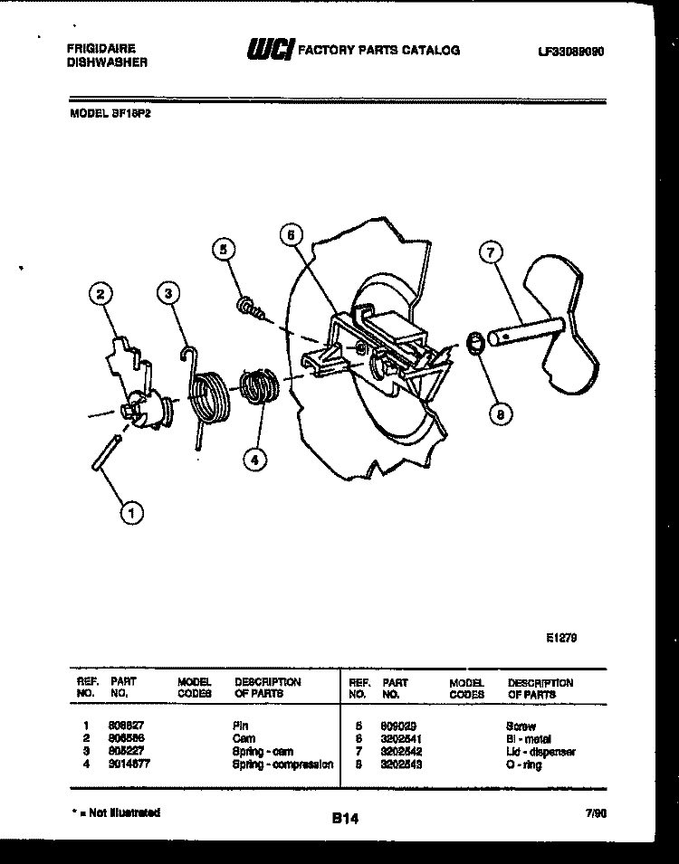 CAM Diagram and Parts List for BF18P2  Frigidaire Dishwasher