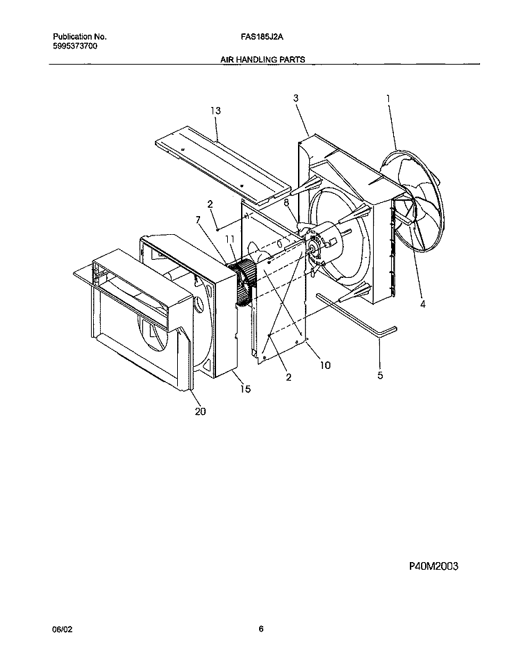 AIR HANDLING PARTS Diagram and Parts List for FAS185J2A8  Frigidaire Air Conditioner