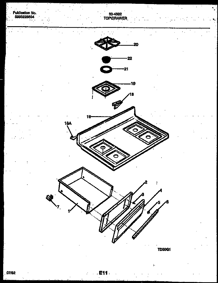 COOKTOP AND DRAWER PARTS Diagram and Parts List for 30-4382-23-01  Tappan Range