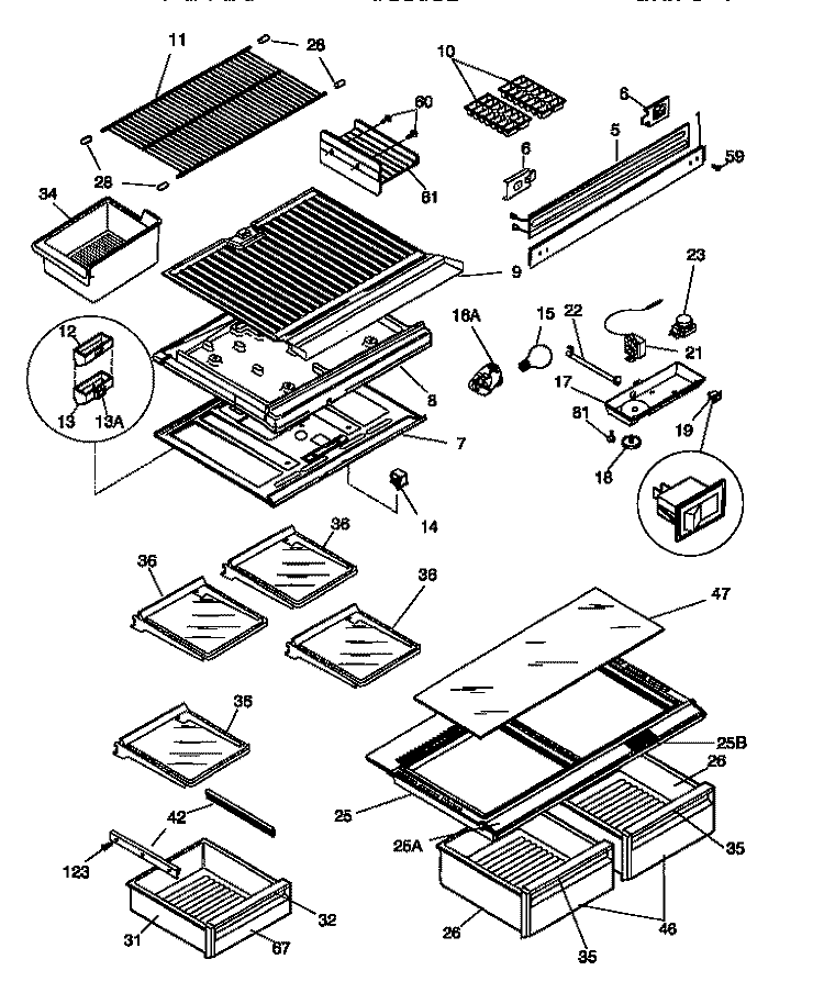 SHELVES / CONTROLS Diagram and Parts List for GRT18RRCD0  Gibson Refrigerator
