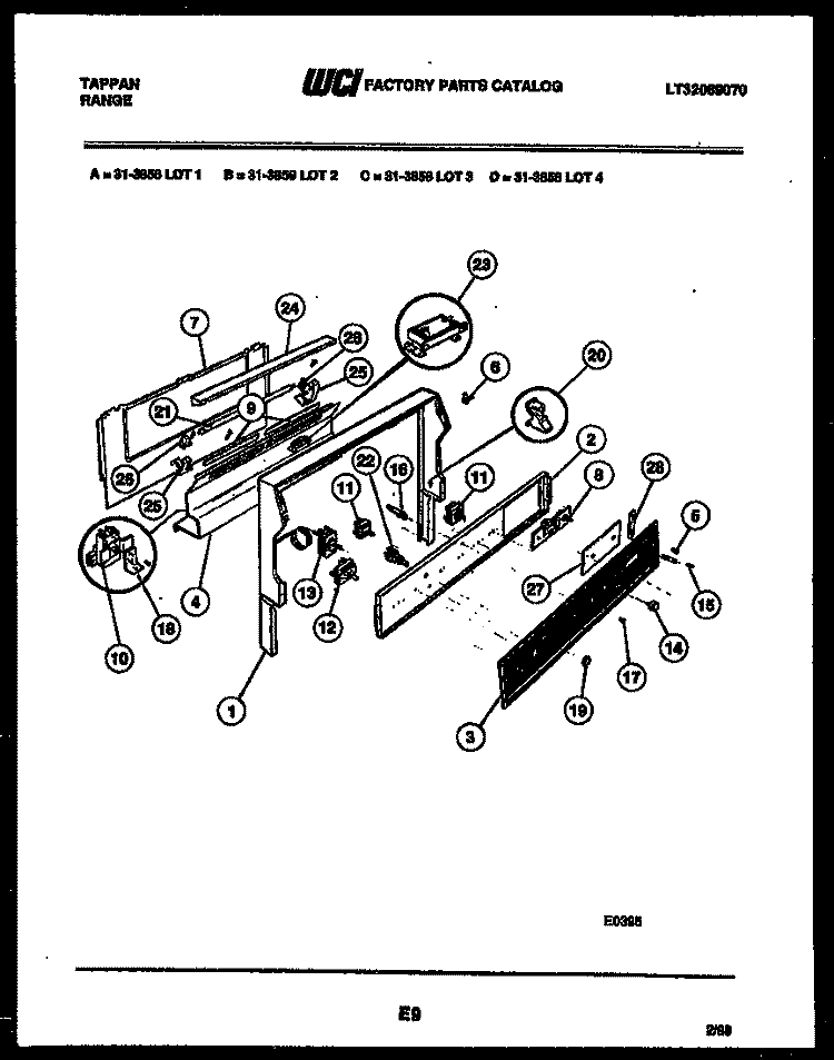 BACKGUARD Diagram and Parts List for 31-3858-23-01  Tappan Range