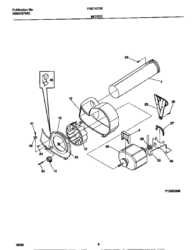 MOTOR Diagram and Parts List for FSE747GES0  Frigidaire Dryer