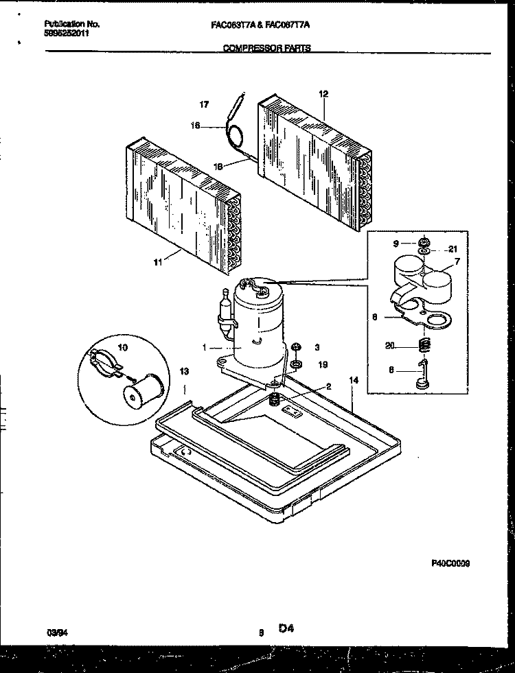 COMPRESSOR PARTS Diagram and Parts List for FAC067T7A1  Frigidaire Air Conditioner