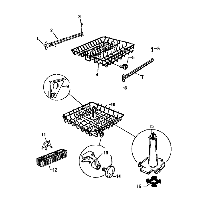 RACKS & WASH TOWER Diagram and Parts List for SC550DXW6  Frigidaire Dishwasher