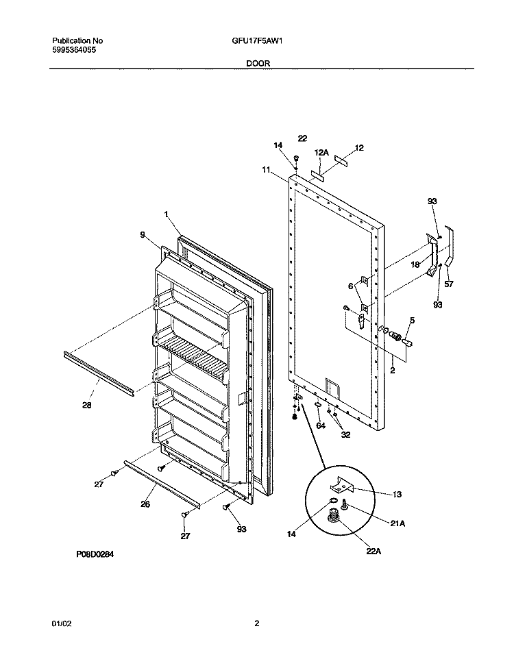 DOOR Diagram and Parts List for GFU17F5AW1  Gibson Freezer