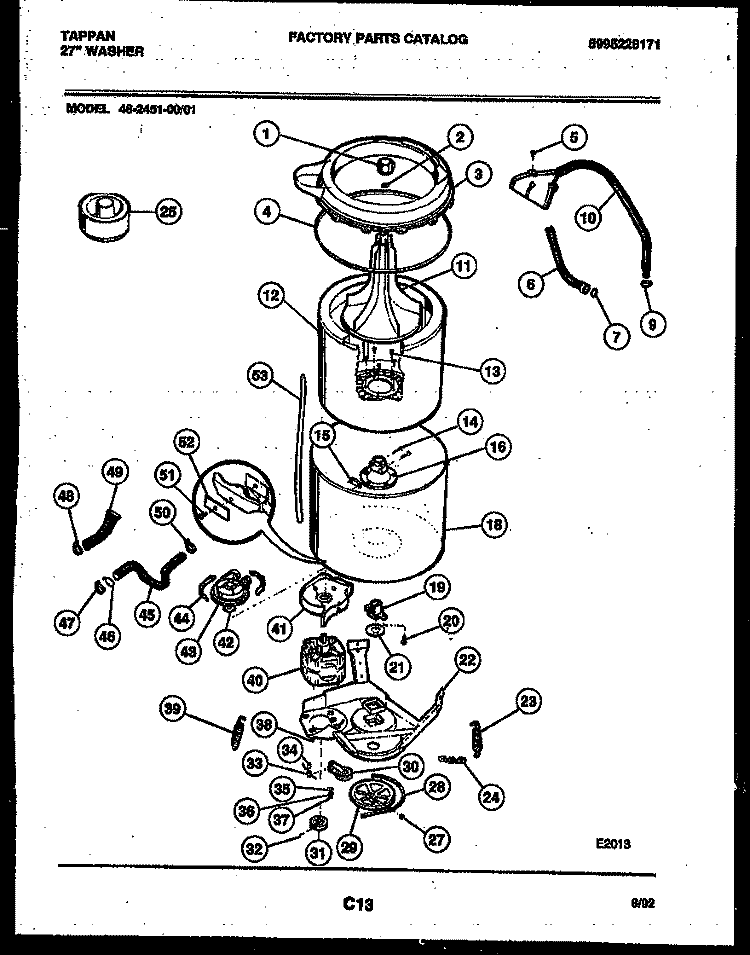 TUB DETAIL Diagram and Parts List for 46-2451-00-01  Tappan Washer
