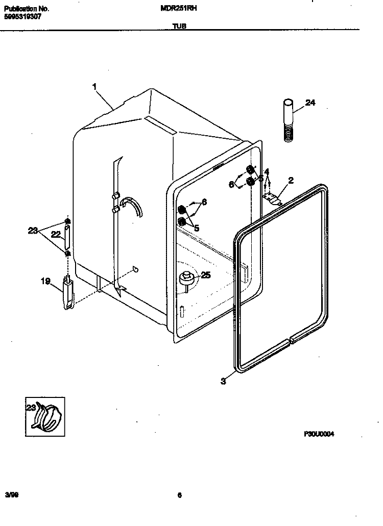 TUB Diagram and Parts List for MDR251RHR0  Frigidaire Dishwasher