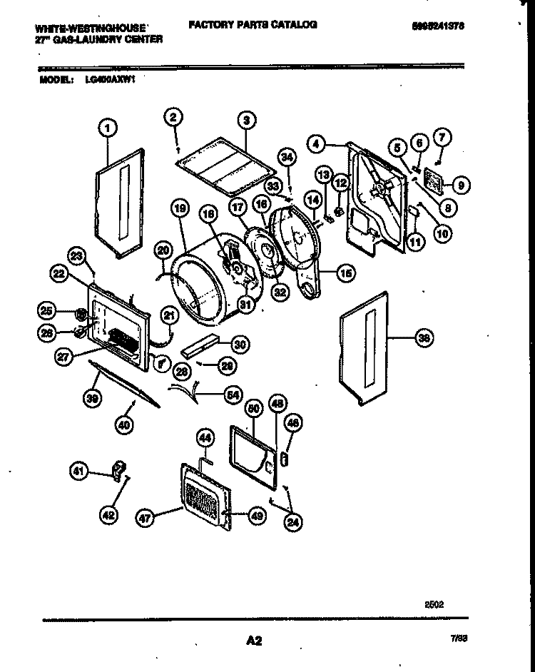 CABINET AND COMPONENT PARTS Diagram and Parts List for LG400AXD1  Frigidaire Washer Dryer Combo