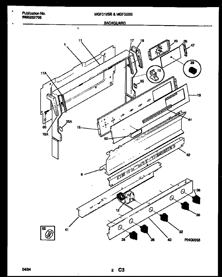 BACKGUARD Diagram and Parts List for MGF312SBWA  Frigidaire Range