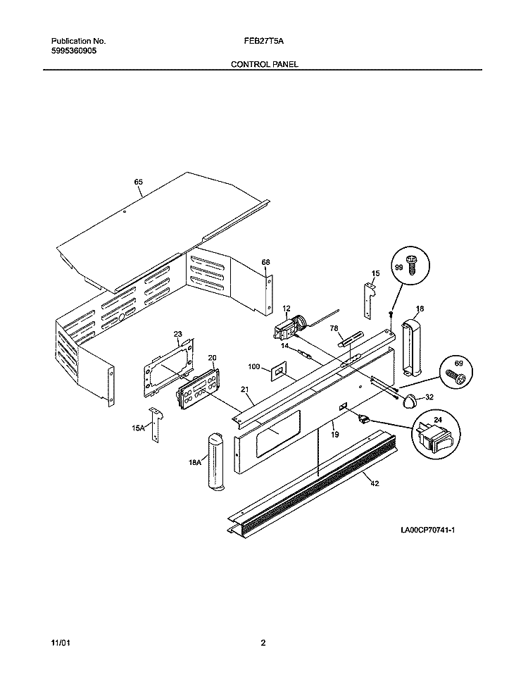 CONTROL PANEL Diagram and Parts List for FEB27T5ABA  Frigidaire Wall Oven