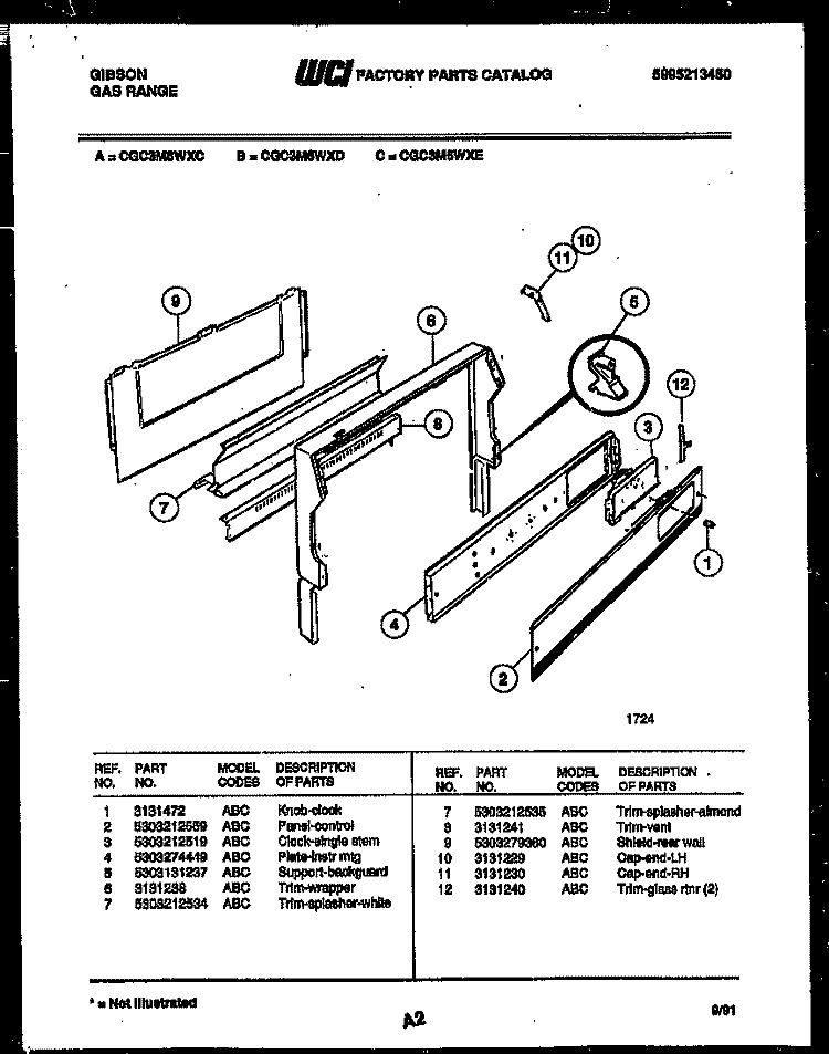 BACKGUARD Diagram and Parts List for CGC3M6WXE  Gibson Range