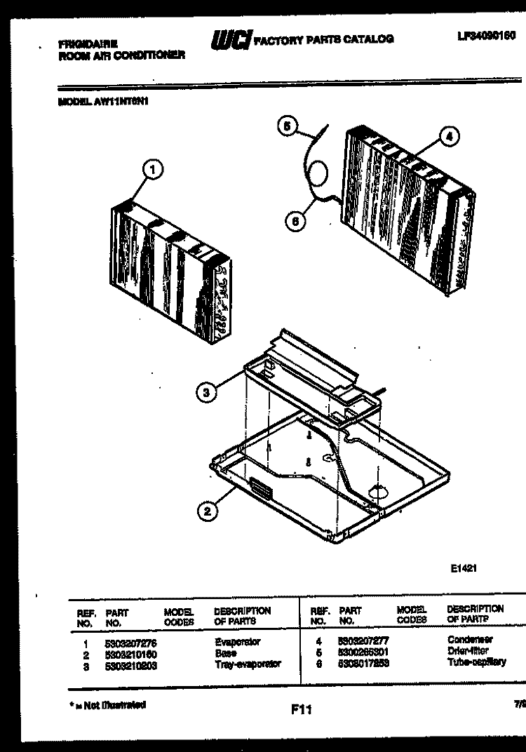 UNIT PARTS Diagram and Parts List for AW11NT6N1  Frigidaire Air Conditioner