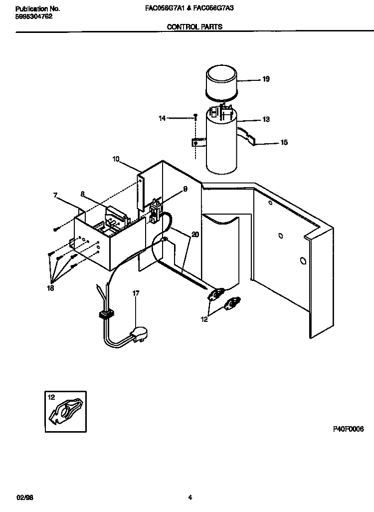 CONTROL PARTS Diagram and Parts List for FAC056G7A3  Frigidaire Air Conditioner