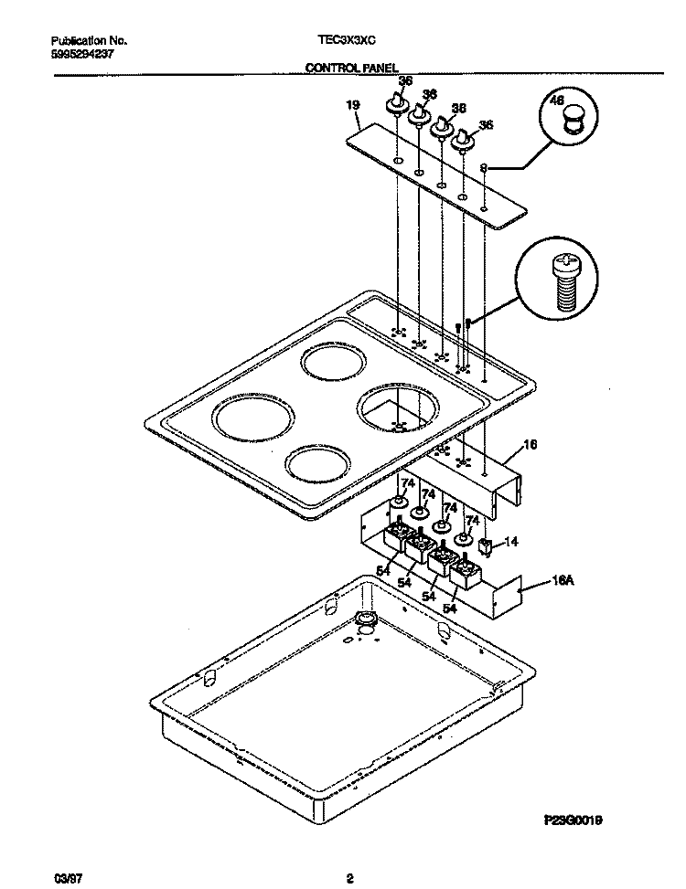 CONTROL PANEL Diagram and Parts List for TEC3X3XCD3  Tappan Cooktop