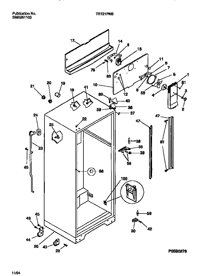 CABINET W / FAN ASSEMBLY Diagram and Parts List for TRT21PNBD1  Tappan Refrigerator