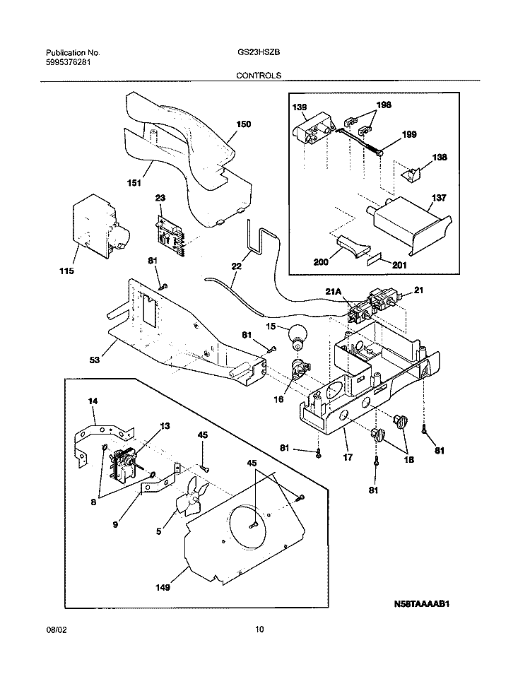 CONTROLS Diagram and Parts List for GS23HSZBC2  Frigidaire Refrigerator