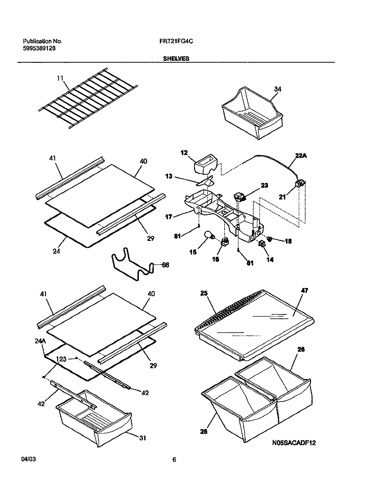 SHELVES Diagram and Parts List for FRT21FG4CQ0  Frigidaire Refrigerator