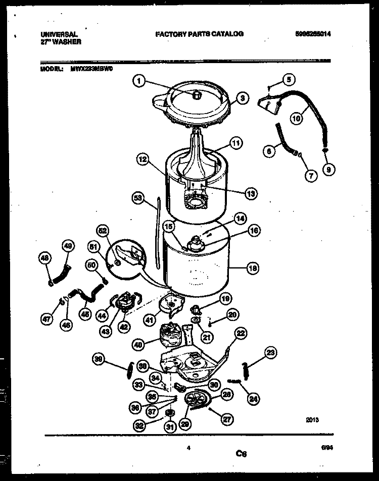 TUB DETAIL Diagram and Parts List for MWX233MBW0  Tappan Washer