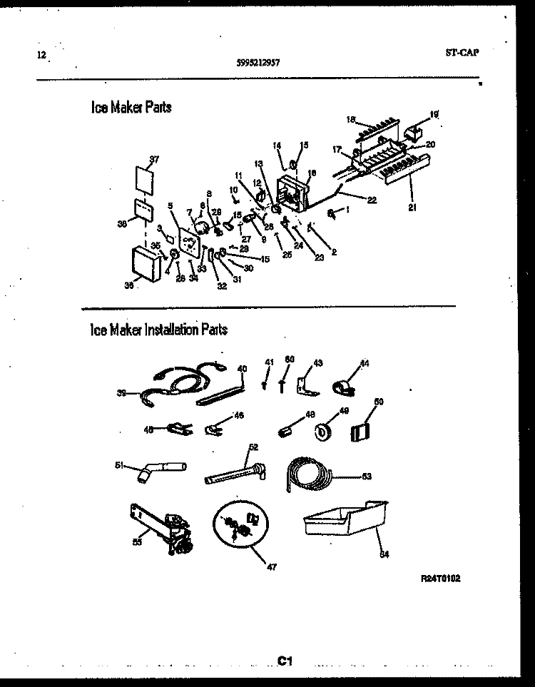 ICE MAKER AND INSTALLATION PARTS Diagram and Parts List for ATG185NCW0  Frigidaire Refrigerator