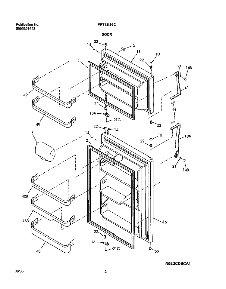 DOOR Diagram and Parts List for FRT18IS6CW0  Frigidaire Refrigerator