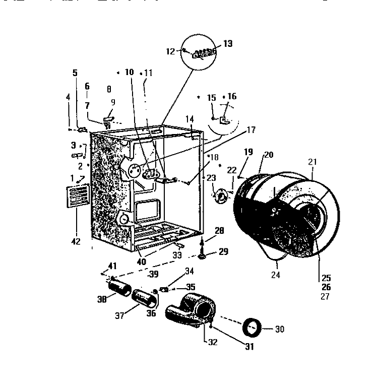 DRUM Diagram and Parts List for DE640JDD1  Frigidaire Dryer