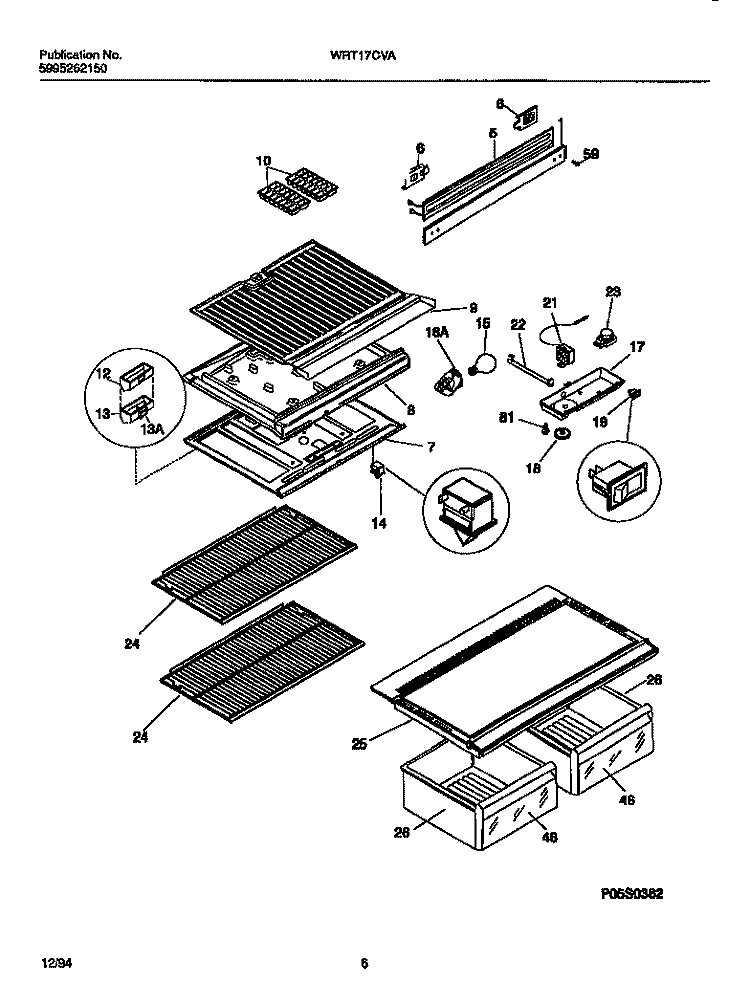 SHELVES, DIVIDERS Diagram and Parts List for WRT17CVAW2  Frigidaire Refrigerator