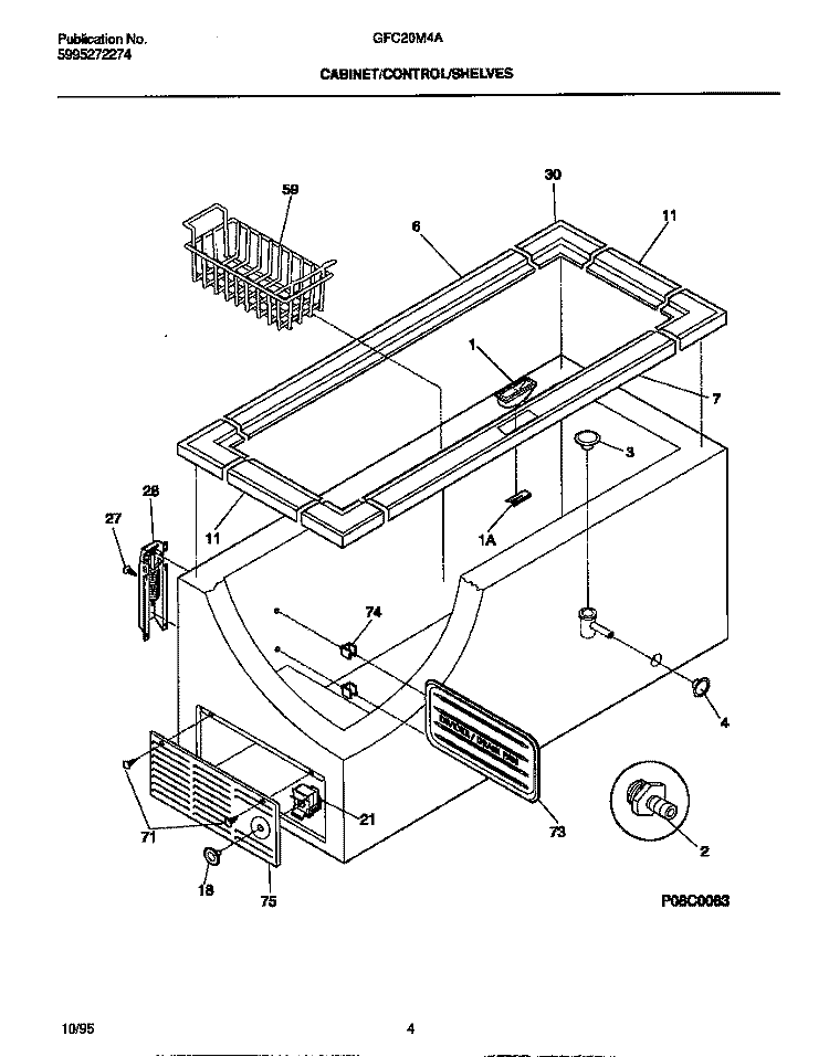 CABINET / CONTROLS / SHELVES Diagram and Parts List for GFC20M4AW5  Gibson Freezer