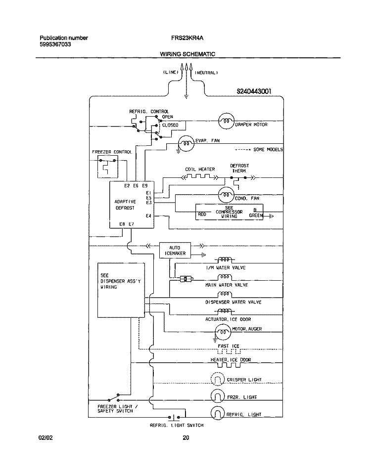 WIRING SCHEMATIC Diagram and Parts List for FRS23KR4AQ4  Frigidaire Refrigerator