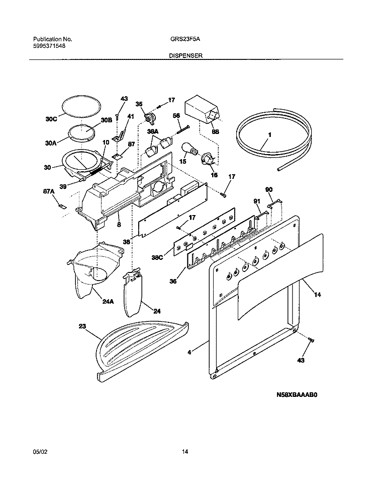 DISPENSER Diagram and Parts List for GRS23F5AW3  Gibson Refrigerator