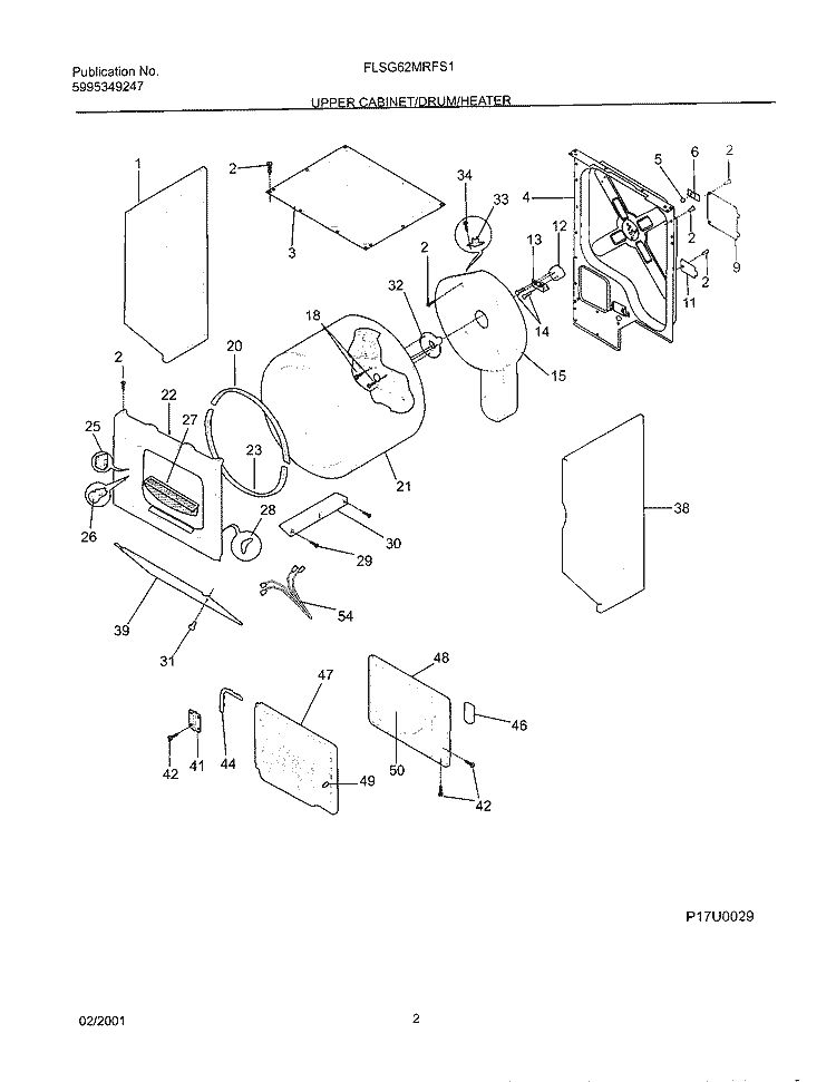 DRY CAB, DRM, HTR Diagram and Parts List for FLSG62MRFS1  Frigidaire Washer Dryer Combo