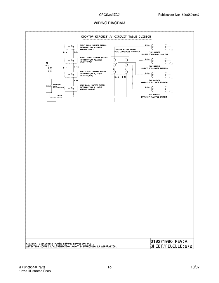 WIRING DIAGRAM Diagram and Parts List for CPCS389EC7  Frigidaire Range