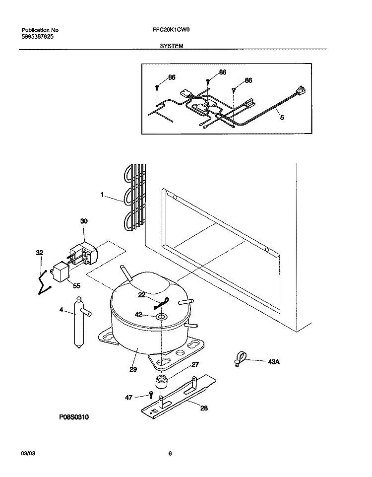 SYSTEM Diagram and Parts List for FFC20K1CW0  Frigidaire Freezer
