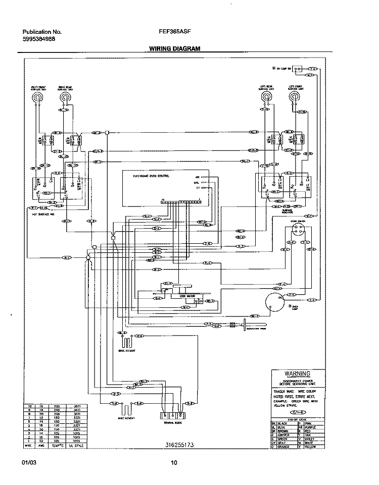 WIRING DIAGRAM Diagram and Parts List for FEF365ASF  Frigidaire Range
