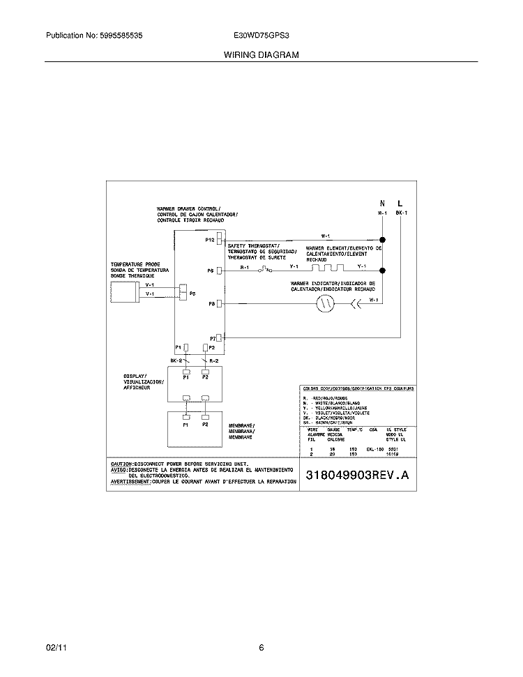 WIRING DIAGRAM Diagram and Parts List for E30WD75GPS3  Electrolux Warming Drawer