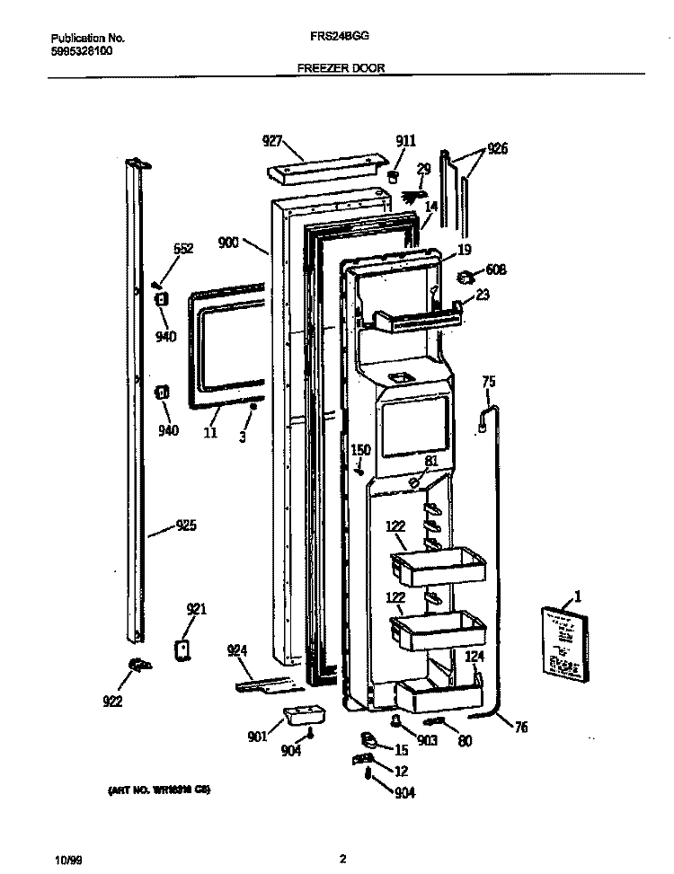 FREEZER DOOR Diagram and Parts List for FRS24BGGB3  Frigidaire Refrigerator