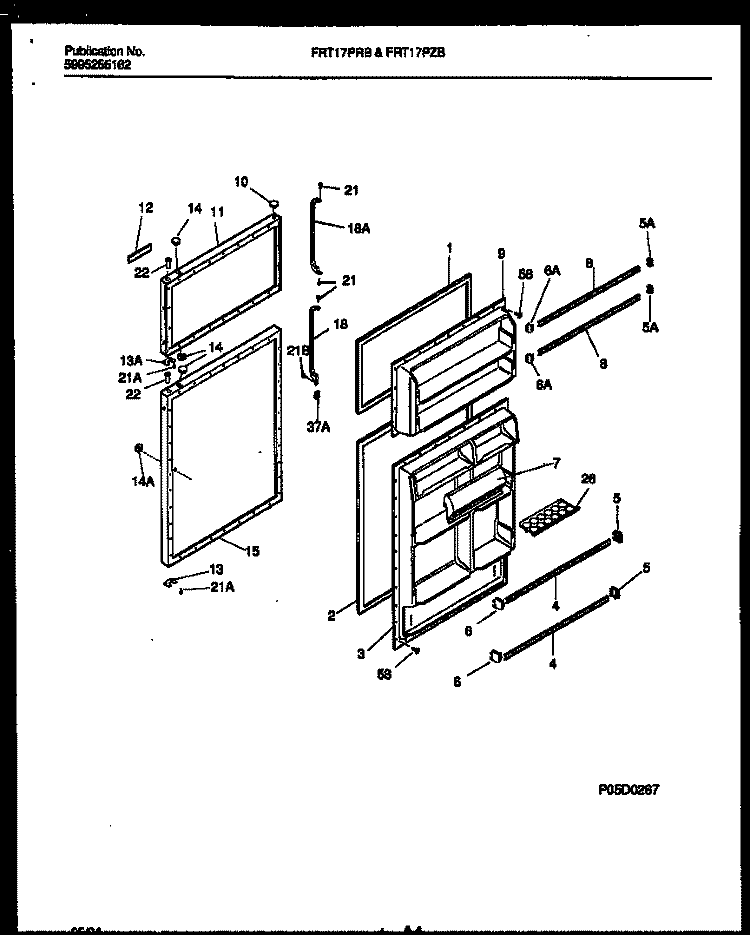 DOOR PARTS Diagram and Parts List for FRT17PZBW1  Frigidaire Refrigerator